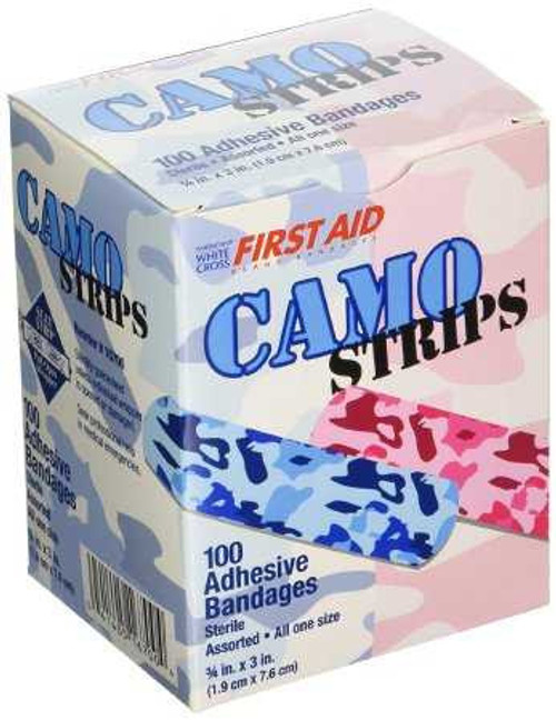 Adhesive Strip American White Cross Stat Strip 3/4 X 3 Inch Plastic Rectangle Kid Design Blue / Pink Camo Sterile 16700 Box/100 16-I80-12408-S Dukal 1099738_BX