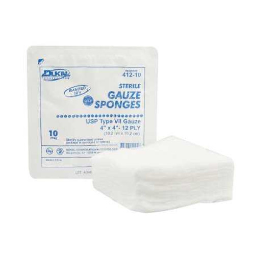 USP Type VII Gauze Sponge Dukal Cotton 12-Ply 4 X 4 Inch Square Sterile 412-10 Case/1280 4289 Dukal 410596_CS
