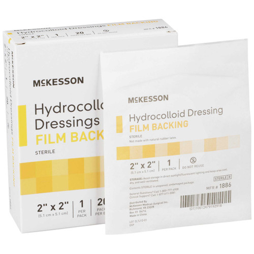 Hydrocolloid Dressing McKesson 2 X 2 Inch Square Sterile 1886 Case/400 16-6334 MCK BRAND 882991_CS