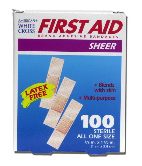 American White Cross First Aid Adhesive Strip Plastic Tan 3/8 X 1-1/2 Inch Sterile, 1298033, Case of 2400