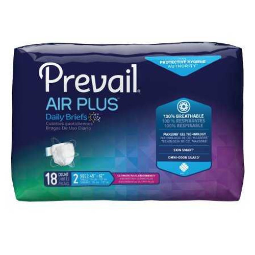 Unisex Adult Incontinence Brief Prevail Air Plus Size 2 Disposable Heavy Absorbency PVBNG-013CA Bag/18 1267 First Quality 1183653_BG