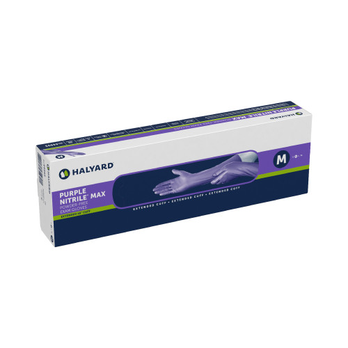 Purple Nitrile Max Exam Glove Medium NonSterile Nitrile Extended Cuff Length Fully Textured Purple Not Rated, 44993, Box of 50
