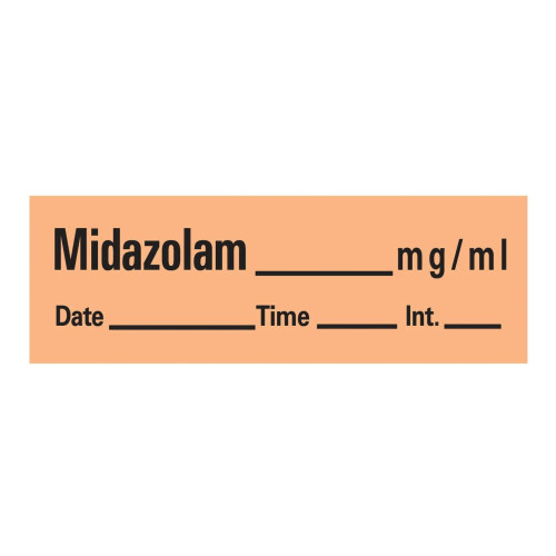 Timemed Drug Label Anesthesia Label Midazolam_mg/mL Date_Time_Int._ Orange 1/2 X 1-1/2 Inch, AN-120, Roll of 1