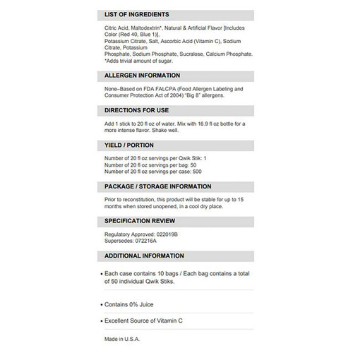 Electrolyte Replenishment Drink Mix Sqwincher Quik Stik Zero Grape Flavor 0.11 oz. X432-M2600 Case/500 16-0504 Kent Precision Foods 1057738_CS
