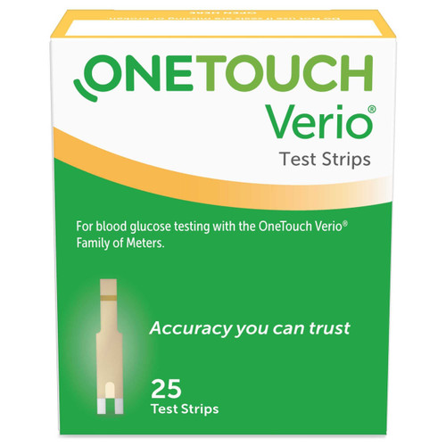 Blood Glucose Test Strips OneTouchVerio25 Strips per Box Our smallest sample size ever at 0.4 Microliter and fast results in just 5 seconds For OneTouchVerioFamily of Meters 022270 Case/600 255100 LIFESCAN 1076317_CS Blood Glucose Test Strips OneTouchVerio25 Strips per Box Our smallest sample size ever at 0.4 Microliter and fast results in just 5 seconds For OneTouchVerioFamily of Meters 022270 Case/600 255100 LIFESCAN 1076317_CS