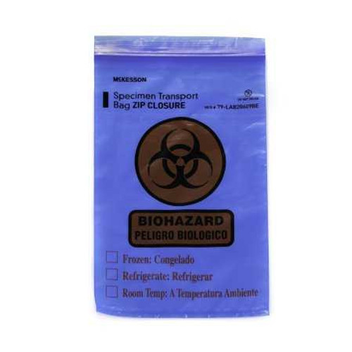 Specimen Transport Bag with Document Pouch McKesson 6 X 9 Inch LDPE Zip Closure Biohazard Symbol / Storage Instructions NonSterile 79-LAB20609BE Case/10 02TMR MCK BRAND 524353_CS