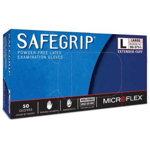 Exam Glove SafeGrip Large NonSterile Latex Extended Cuff Length Textured Fingertips Blue Not Chemo Approved SG-375-L Box/50 49348017138 MICROFLEX MEDICAL 306871_BX Exam Glove SafeGrip Large NonSterile Latex Extended Cuff Length Textured Fingertips Blue Not Chemo Approved SG-375-L Box/50 49348017138 MICROFLEX MEDICAL 306871_BX