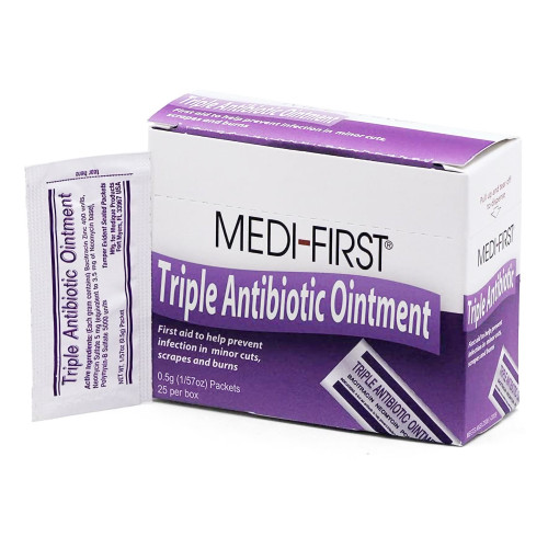 Medi-First Triple Antibiotic Ointment 0.5 g, Individual Packet, 25 per Box, Box of 25
