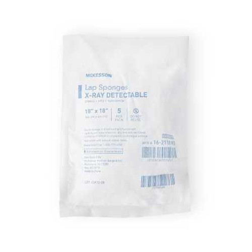 Surgical Laparotomy Sponge McKesson X-Ray Detectable Cotton 18 X 18 Inch 5 Count Soft Pack Sterile 16-2118181 Case/40 146-10210-4 MCK BRAND 291446_CS