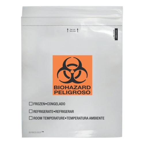 Specimen Transport Bag with Document Pouch Speci-Zip 12 x 15'' Zip Closure Biohazard Symbol / Storage Instructions NonSterile IP1215B3T Case of 250