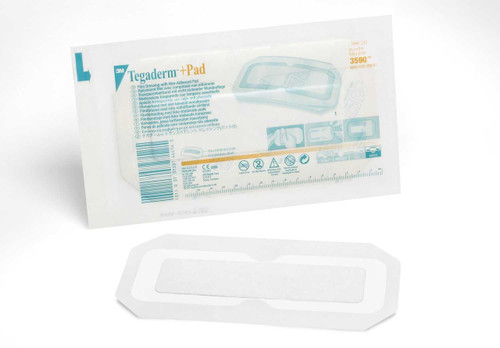 Transparent Film Dressing with Pad 3M Tegaderm Rectangle 3-1/2 X 8 Inch Frame Style Delivery Without Label Sterile 3590 Case/100 6030604 3M 324099_CS