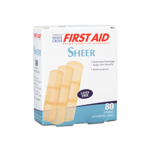 American White Cross First Aid Adhesive Strip Plastic Sheer Sterile, 1260033, Box of 80