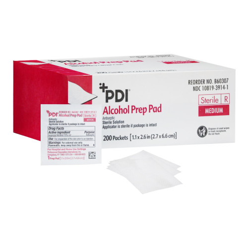 PDI Alcohol Prep Pad 70% Strength Isopropyl Alcohol Individual Packet Medium Sterile, B60307, Case of 4000