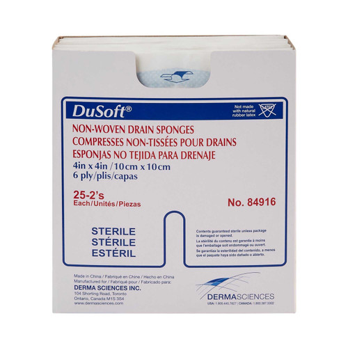 Split Sponge DuSoftPolyester / Rayon 4 X 4 Inch Sterile 84916 Case/300 8918 Derma Sciences 645798_CS Split Sponge DuSoftPolyester / Rayon 4 X 4 Inch Sterile 84916 Case/300 8918 Derma Sciences 645798_CS