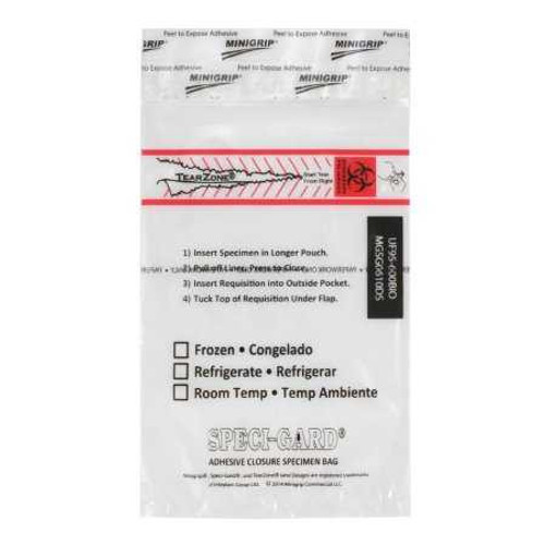 Specimen Transport Bag with Document Pouch Speci-Gard6 X 10 Inch Polyethylene Adhesive Closure Biohazard Symbol / Storage Instructions NonSterile UF95-600BIO Pack/100 55544BG Minigrip 280102_PK