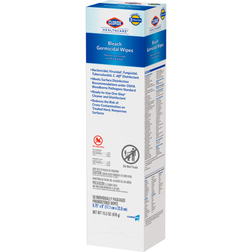 Clorox Healthcare Surface Disinfectant Premoistened Germicidal Manual Pull Wipe 50 Count Individual Packet Fruity Floral Bleach Scent NonSterile, 31424, Carton of 50