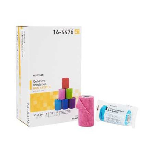 Cohesive Bandage McKesson 4 Inch X 5 Yard Standard Compression Self-adherent Closure Purple / Pink / Green / Light Blue / Royal Blue / Red NonSterile 16-4476 Roll/1 92030 MCK BRAND 992533_RL