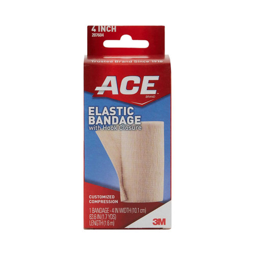 Elastic Bandage 3M ACE 4 Inch X 5.3 Foot Standard Compression Single Hook and Loop Closure Tan NonSterile 207604 Case/72 79-97000 3M 500545_CS
