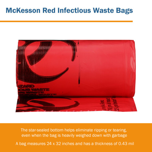 McKesson Biohazard Waste Bag Biohazard Symbol / Infectious Waste 10 to 15 gal. Red 24 X 32 Inch, 03-4404, Case of 500