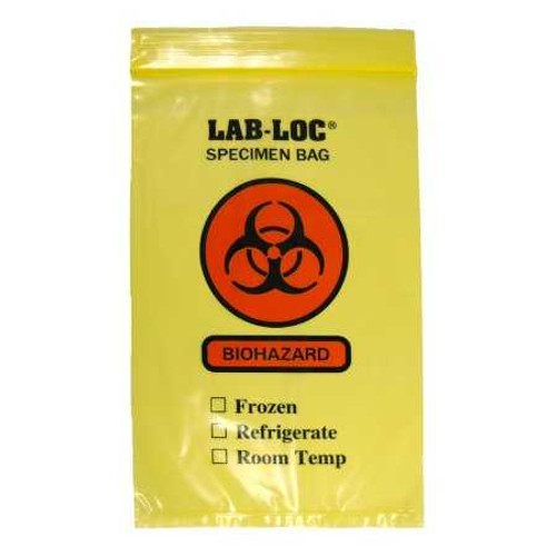 Specimen Transport Bag with Document Pouch Lab-Loc 6 X 9 Inch LDPE Zip Closure Biohazard Symbol / Storage Instructions NonSterile LAB20609YE Case/1000 4125 Elkay Plastics 560272_CS