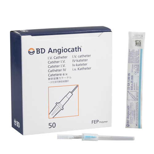 Angiocath Peripheral IV Catheter 22 Gauge 1 Inch FEP Polymer Straight Hub Non Blood Control Non-Safety, 381123, Pack of 1