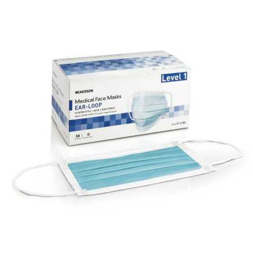 Procedure Mask McKesson Pleated Earloops One Size Blue NonSterile ASTM Level 1 Adult 91-2102 Box of 50 91-2102 McKesson 1196784_BX