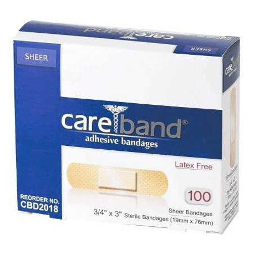 Adhesive Strip Careband™ 3/4 x 3 Inch Plastic Rectangle Sheer Sterile CBD2018-012-000 Box of 100 9050 Careband™ 329357_BX
