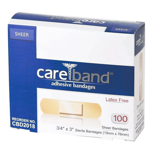 Careband Adhesive Strip Plastic Sheer 3/4 X 3 Inch Sterile, CBD2018-012-000, Box of 100