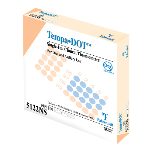 Tempa DOT Disposable Oral Thermometer 99 to 104 F Color Dots Display, 5122NS, Box of 100