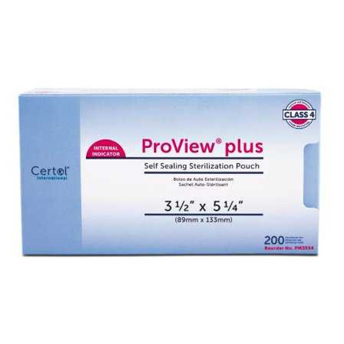 Sterilization Pouch ProView® plus Gas / Steam / Chemical Vapor 3-1/2 x 5-1/4 Inch Transparent / Blue Self Seal Paper / Film PM3554-1 Box of 200 4455AW ProView® plus 379687_BX