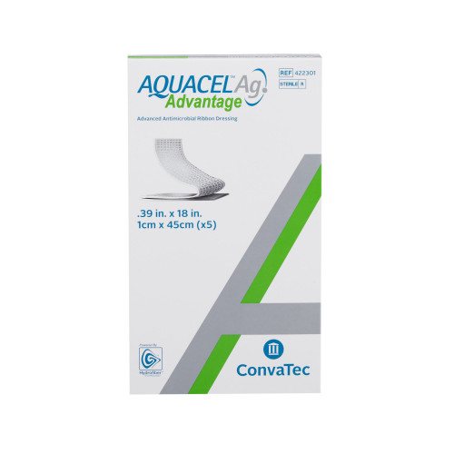 Aquacel Ag Advantage Silver Hydrofiber Dressing 0.39 X 18 Inch Ribbon Sterile, 422301, Box of 5