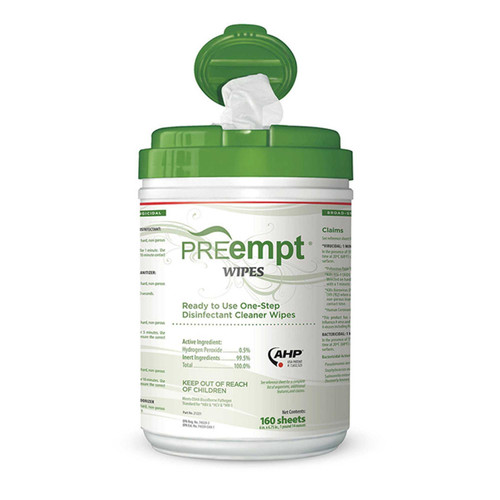 PREempt® Surface Disinfectant Cleaner Premoistened Cleanroom Manual Pull Wipe 160 Count Canister Unscented NonSterile 21221 Box of 1 21221 PREempt® 1044095_BX