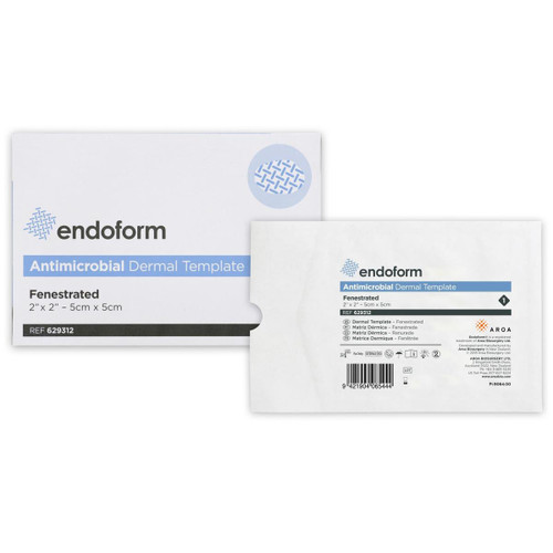 Silver Collagen Dressing Endoform® Antimicrobial 2 x 2 Inch Fenestrated Square Sterile 629312 Box of 10 629312 Endoform® Antimicrobial 1107361_BX