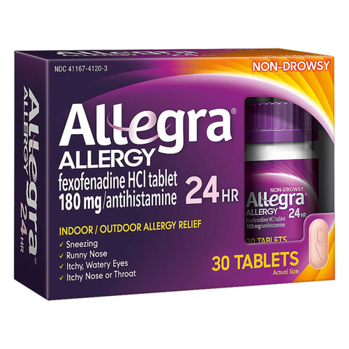 Allegra Allergy Relief Fexofenadine HCl 180 mg Strength, 30 Tablets per Box, Box of 1 41167412003 Allegra® 767036_BX