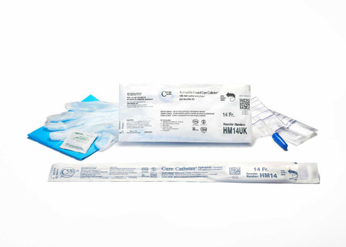Intermittent Catheter Tray Hydrophilic Cure Catheter® Male / Straight Tip w/ Insert 14 Fr. Hydrophilic Coated PVC HM14UK Case of 90 HM14UK Hydrophilic Cure Catheter® 1105064_CS