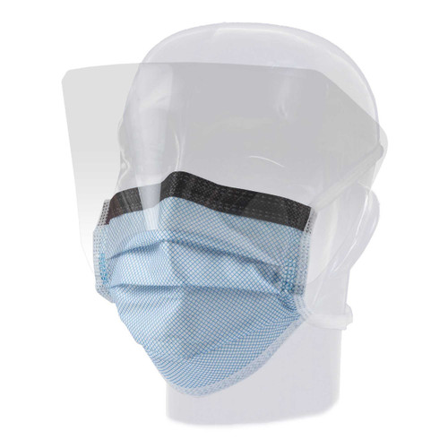 Surgical Mask with Eye Shield FluidGard® Anti-fog Film Pleated Tie Closure One Size Blue Diamond NonSterile ASTM Level 3 Adult 15330 Box of 25 15330 FluidGard® 450595_BX