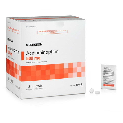 Pain Relief McKesson 500 mg Strength Acetaminophen Unit Dose Tablet 250 per Box 82468 Case of 3000 82468 McKesson 1111740_CS