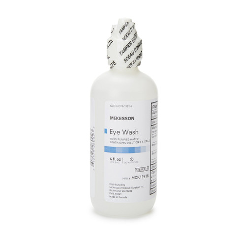 Eye Wash Solution McKesson Active ingredient: 98.3% Purified Water Inactive ingredients: boric acid, sodium borate, sodium chloride 4 oz. Squeeze Bottle MCK19818 Case of 48 MCK19818 McKesson 1188885_CS
