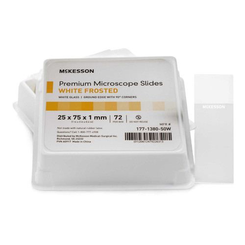 Microscope Slide McKesson 25 x 75 x 1 mm White Frosted End 177-1380-50W Box of 72 177-1380-50W McKesson 1082077_BX
