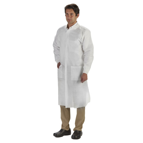 Lab Coat LabMates® White Large Knee Length Nonwoven Disposable 85174 Case of 50 85174 LabMates® 1149929_CS