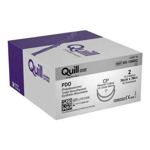 Absorbable Suture with Needle Quill™ Knotless Tissue-Closure Device PDO (Polydioxanone) 1/2 Circle Reverse Cutting Needle Size 2 Barbed Monofilament RX-1066Q Box of 1 RX-1066Q Quill™ Knotless Tissue-Closure Device 869731_BX