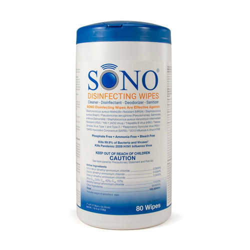 Sono® Surface Disinfectant Cleaner Premoistened Manual Pull Wipe 80 Count Canister Scented NonSterile SONO4032 Pack of 1 SONO4032 Sono® 1088402_PK