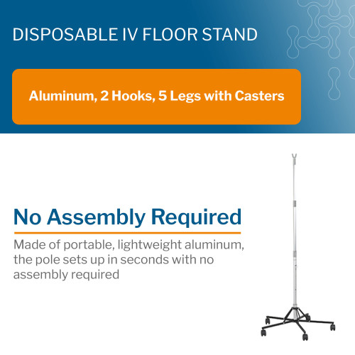 drive Disposable IV Stand Floor Stand 2 Hooks 5 Legs with Casters, MS391520, Pack of 1