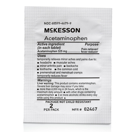 McKesson Pain Relief 325 mg Strength Acetaminophen Unit Dose Tablet 250 per Box, 82467, Box of 250