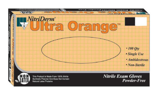 Exam Glove NitriDerm® Ultra Orange™ Medium NonSterile Nitrile Standard Cuff Length Fully Textured Orange Fentanyl Tested 199200 Box of 100 199200 NitriDerm® Ultra Orange™ 780242_BX Exam Glove NitriDerm® Ultra Orange™ Medium NonSterile Nitrile Standard Cuff Length Fully Textured Orange Fentanyl Tested 199200 Box of 100 199200 NitriDerm® Ultra Orange™ 780242_BX