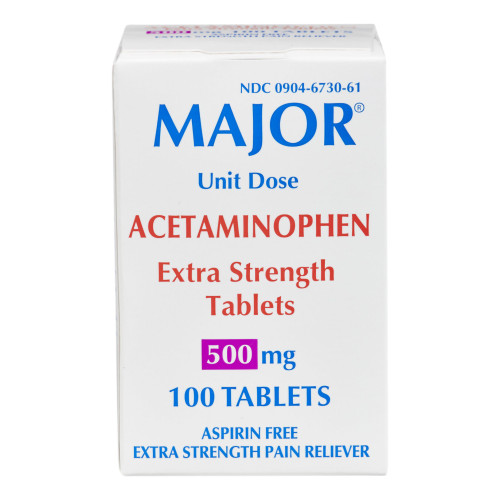 Major Pain Relief 500 mg Strength Acetaminophen Unit Dose Tablet 100 per Box, 00904673061, Box of 100