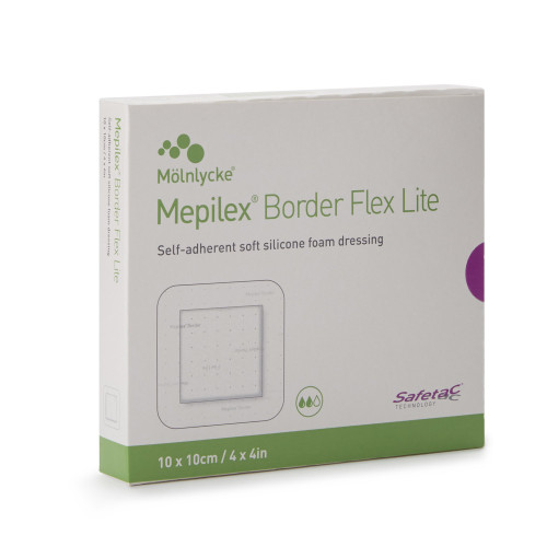 Mepilex Border Flex Lite Thin Foam Dressing 4 X 4 Inch With Border Film Backing Silicone Adhesive Square Sterile, 581300, Box of 5
