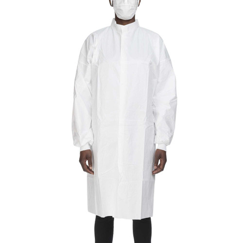Cleanroom Lab Coat Contec® CritiGear™ White Large Knee Length Microporous Fabric Disposable HCGA0032 Case of 30 HCGA0032 Contec® CritiGear™ 1128928_CS