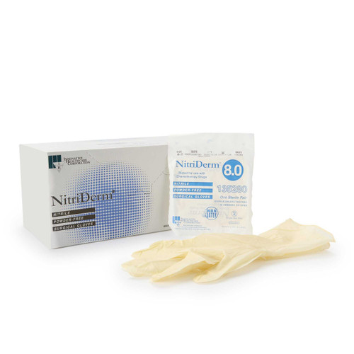 Surgical Glove NitriDerm® Size 8 Sterile Nitrile Standard Cuff Length Fully Textured White Chemo Tested 135280 Box of 50 135280 NitriDerm® 1162691_BX