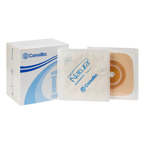 Ostomy Barrier Sur-Fit Natura® Trim to Fit, Standard Wear Stomahesive® Tan Tape 38 mm Flange Sur-Fit® Natura® System Hydrocolloid Up to 7/8 Inch Opening 4 x 4 Inch 125263 Pack of 1 125263 Sur-Fit Natura® 325400_EA